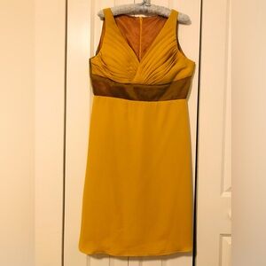 Custom made dress , combined colors  yellow (sunflower)and bronze/brown, size 12
